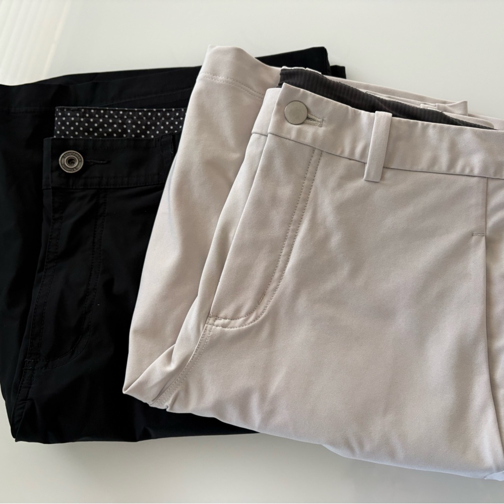 lululemon Men's Flat-Front Shorts — Black and Beige (2 pairs)
